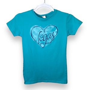 Vegas Girl Blue Graphic Tee Girls Size Small Cotton Short Sleeve Shirt